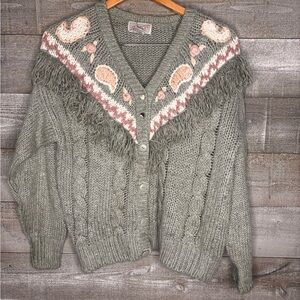 Spice of Life vintage fringe granny core button up sweater